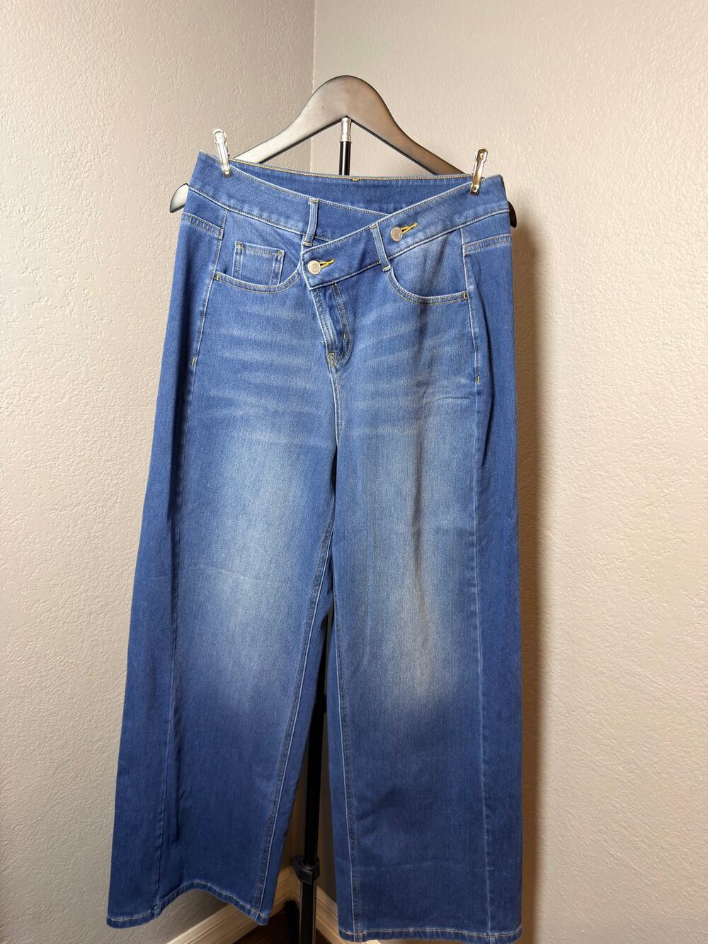 Halara Petite Medium Asymmetrical Waist Wide Leg Denim